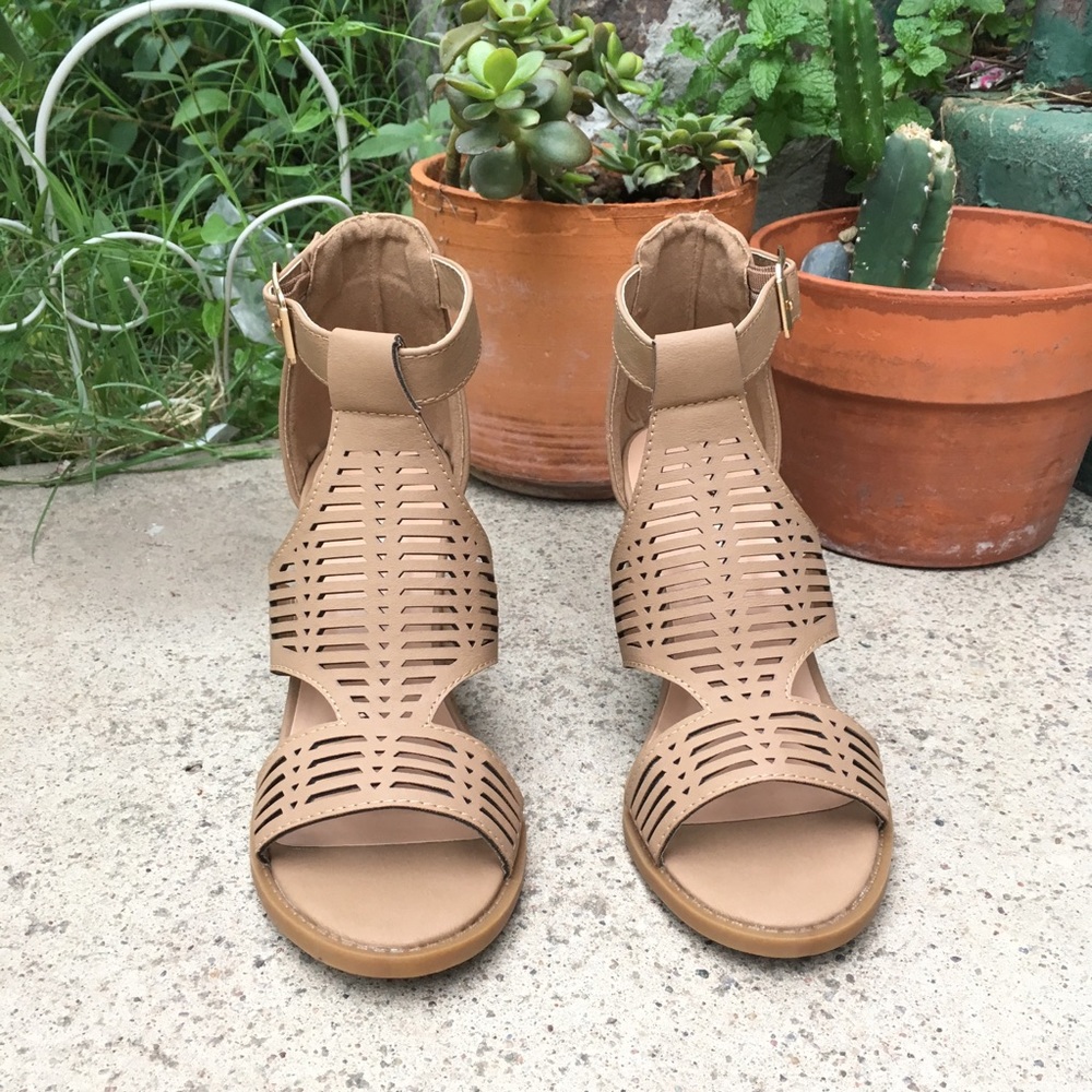 Perforated Tan Heels - Picture 2 of 5